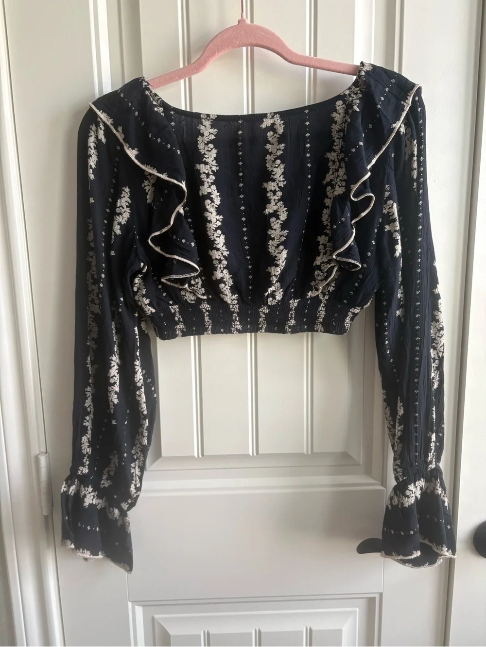 Free People Black Floral Ruffle Crop Top